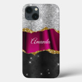 Chique nep zilver glitters Roze zwarte monogram Case-Mate iPhone Case (Achterkant)