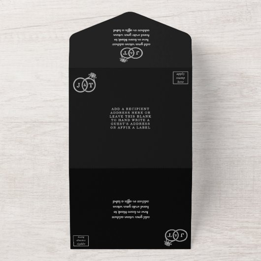 Chique nep zilveren folie monogram trouwringen all in one uitnodiging (Buitenkant)