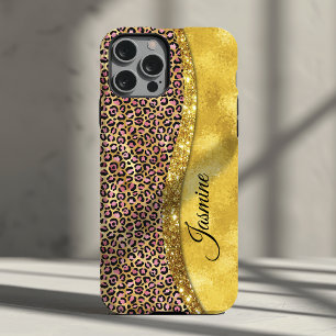 Chique nepgoud glinster roze dierenprint Monogram Case-Mate iPhone Case