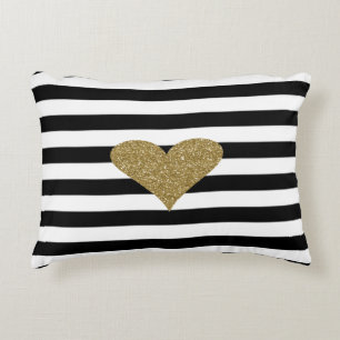 Chique Nepgoud Glitterig Hart Zwart Wit Strepen Accent Kussen