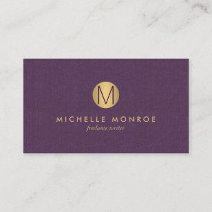 Chique Nepgoud Minimalistische Monogram Paarse Lin Visitekaartje
