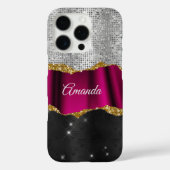 Chique nepsilber glinsterend roze zwart monogram Case-Mate iPhone case (Achterkant)