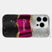 Chique nepsilber glinsterend roze zwart monogram Case-Mate iPhone case (Achterkant (horizontaal))