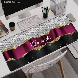 Chique nepsilver glinster Fuchsia zwarte monogram Bureaumat