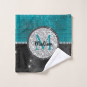Chique nepsilver glitter turquoise zwarte monogram bad handdoek (Wasdoekje)