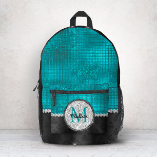 Chique nepsilver glitter turquoise zwarte monogram bedrukte rugzak