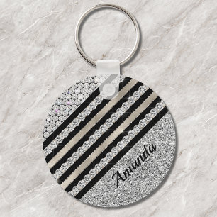 Chique nepsilvers en zilver glinsterende gepersona sleutelhanger