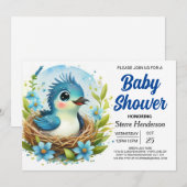 Chique Nest Blue Bird Boy Baby shower Kaart (Voorkant / Achterkant)