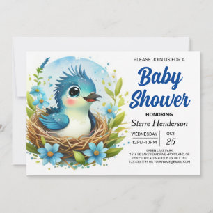 Chique Nest Blue Bird Boy Baby shower Kaart