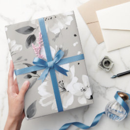 Chique Neutrale Bloem Grijs Bloemmotief Cadeaupapier