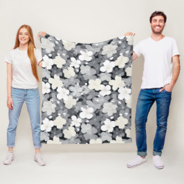 Chique Neutrale Bloem Grijs Bloemmotief Fleece Deken