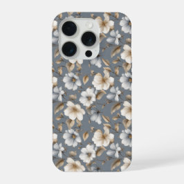 Chique Neutrale Bloem Grijs Bloempatroon iPhone 15 Pro Case