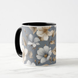 Chique Neutrale Bloem Grijs Bloempatroon Mok