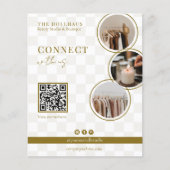 Chique Neutrale Checker Boutique QR Code Foto Flyer (Voorkant)