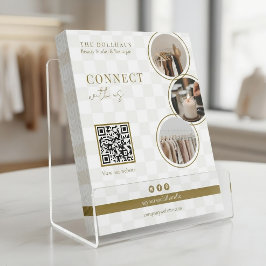 Chique Neutrale Checker Boutique QR Code Foto Flyer