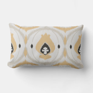 Chique neutrale honing beige en zwart ikat kussen