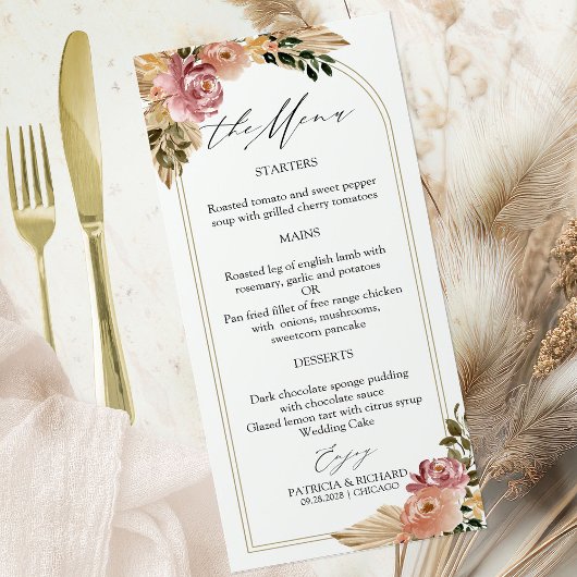 Chique Neutrale Kleuren Boho Bloem Bruiloftsmenu K Menu