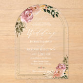 Chique Neutrale Kleuren Boho Bloemen Bruiloft Acryl Uitnodigingen (Voorkant)