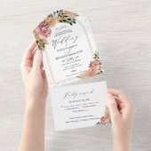 Chique Neutrale Kleuren Boho Bloemen Bruiloft All In One Uitnodiging (Afscheurbaar)