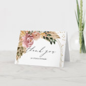 Chique Neutrale Kleuren Boho Bloemen Bruiloft Dank Kaart (Voorkant)