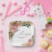 Chique Neutrale Kleuren Boho Bloemen Bruiloft Papieren Bordje (Feest)