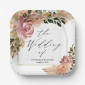 Chique Neutrale Kleuren Boho Bloemen Bruiloft Papieren Bordje (Voorkant)
