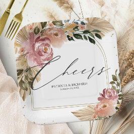 Chique Neutrale Kleuren Boho Bloemen Bruiloft Papieren Bordje