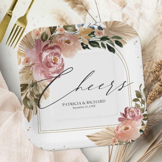 Chique Neutrale Kleuren Boho Bloemen Bruiloft Papieren Bordje