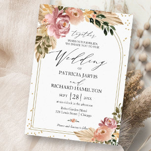 Chique Neutrale Kleuren Boho Bloemige Bruiloft Kaart
