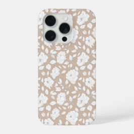 Chique neutrale roos witte bloemmotief iPhone 15 pro case