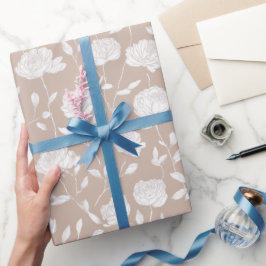Chique Neutrale Roze Witte Bloemmotief Cadeaupapier