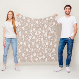 Chique neutrale roze witte bloemmotief fleece deken