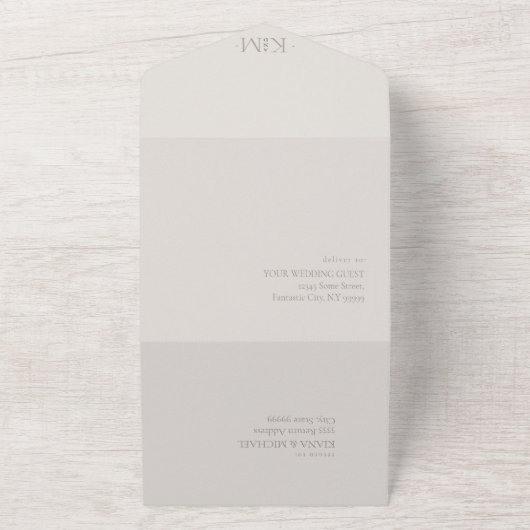 Chique Neutrals Bruiloft Bone/Sage Grijs ID1020 All In One Uitnodiging (Buitenkant)