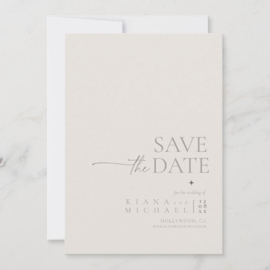 Chique Neutrals Bruiloft Bone Wit Vert ID1020 Save The Date (Voorkant)