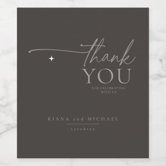 Chique Neutrals Bruiloft Dank u Charcoal ID1020 Wijn Etiket (Enkel label)