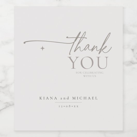 Chique Neutrals Bruiloft Dank u Poeder ID1020 Wijn Etiket (Enkel label)