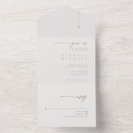 Chique Neutrals Bruiloft Poeder/Charcoal ID1020 All In One Uitnodiging (Binnen)