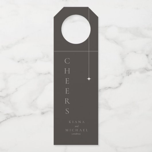 Chique Neutrals Huwelijk Cheers Charcoal ID1020 Flessenhanger (Voorkant)