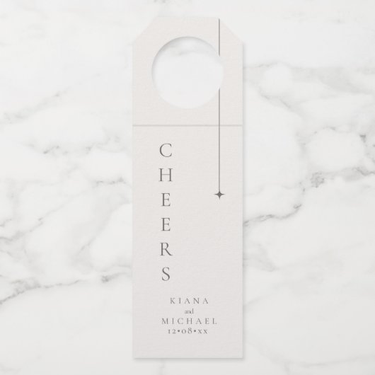 Chique Neutrals Huwelijk Cheers Poeder ID1020 Flessenhanger (Voorkant)