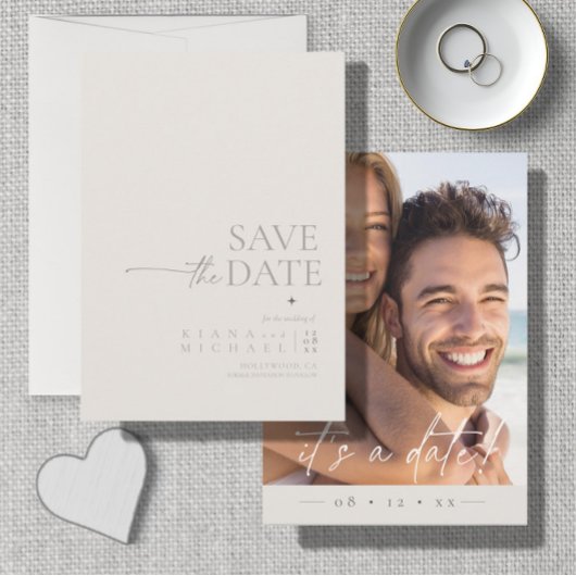 Chique Neutrals Huwelijksfoto Bone Wit Vert ID1020 Save The Date