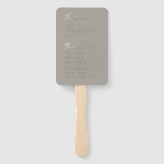 Chique Neutrals Huwelijksprogramma Poeder/Taupe ID Handwaaier (Achterkant)