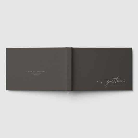 Chique Neutrals Minimalistische Bruiloft Houtskool Gastenboek (Volledig)