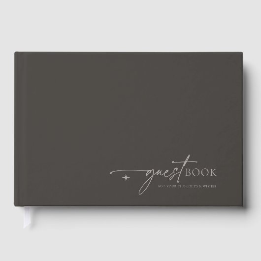 Chique Neutrals Minimalistische Bruiloft Houtskool Gastenboek (Voorkant)