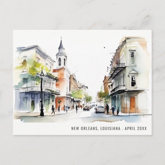 Chique New Orleans Louisiana Aquarel Reis Briefkaart (Voorkant)