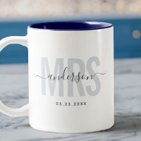 Chique nieuwe MRS aangepaste naam trouwdatum blauw