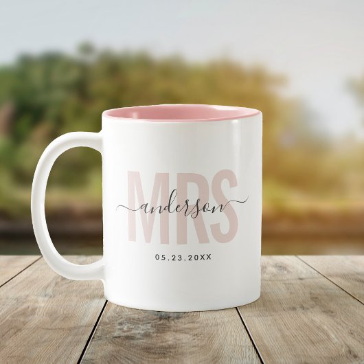 Chique Nieuwe MRS Aangepaste Naam Trouwdatum Blush Tweekleurige Koffiemok