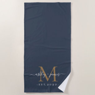Chique Nieuwgetrouwd Gouden Monogram Script Namen Strandlaken