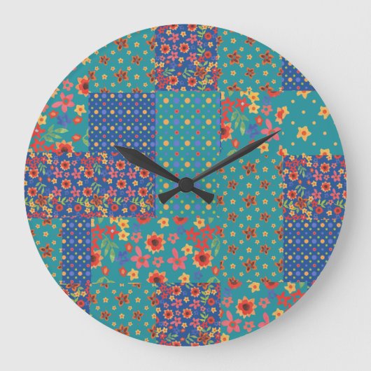 Chique nostalgische faux patchwork ronde wandklok (Voorkant)