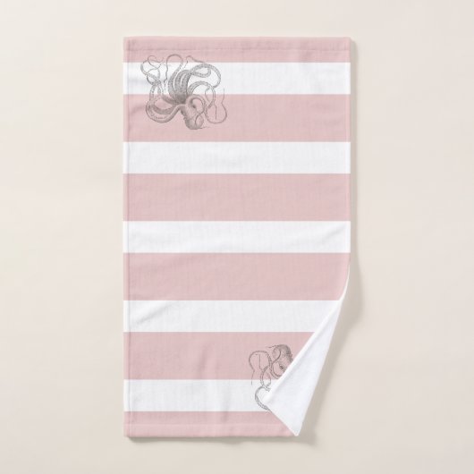 Chique Octopus op Nautische Roze Strepen Bad Handdoek (Handdoek)