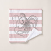 Chique  Octopus op Nautische Roze Strepen Bad Handdoek (Wasdoekje)
